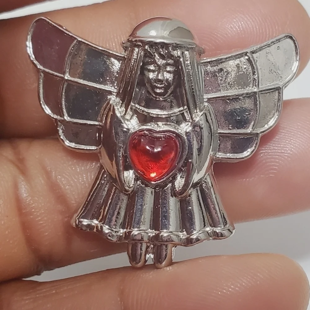 4/$20 Silver Tone Vintage Angel with Red Heart Brooch Silver Angel Brooch. 🌴